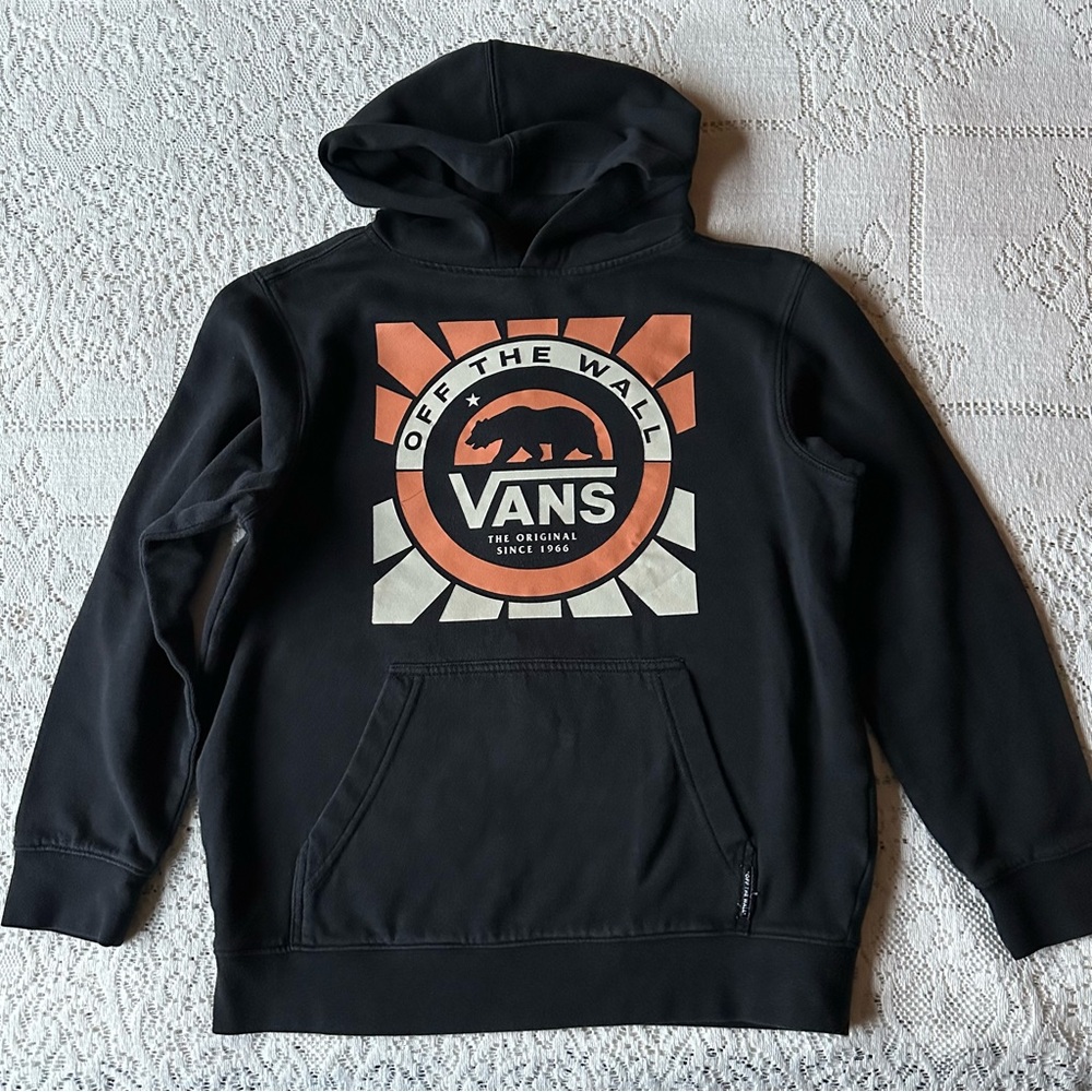 Vans Black Front Graphic Print Pullover Hoodie - Youth Boy’s Size Medium